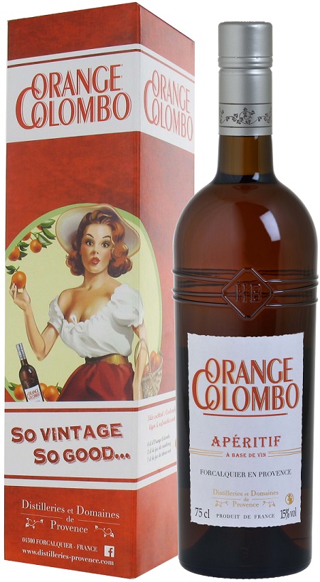 Orange Colombo 75cl + étui vintage fd transparen2t