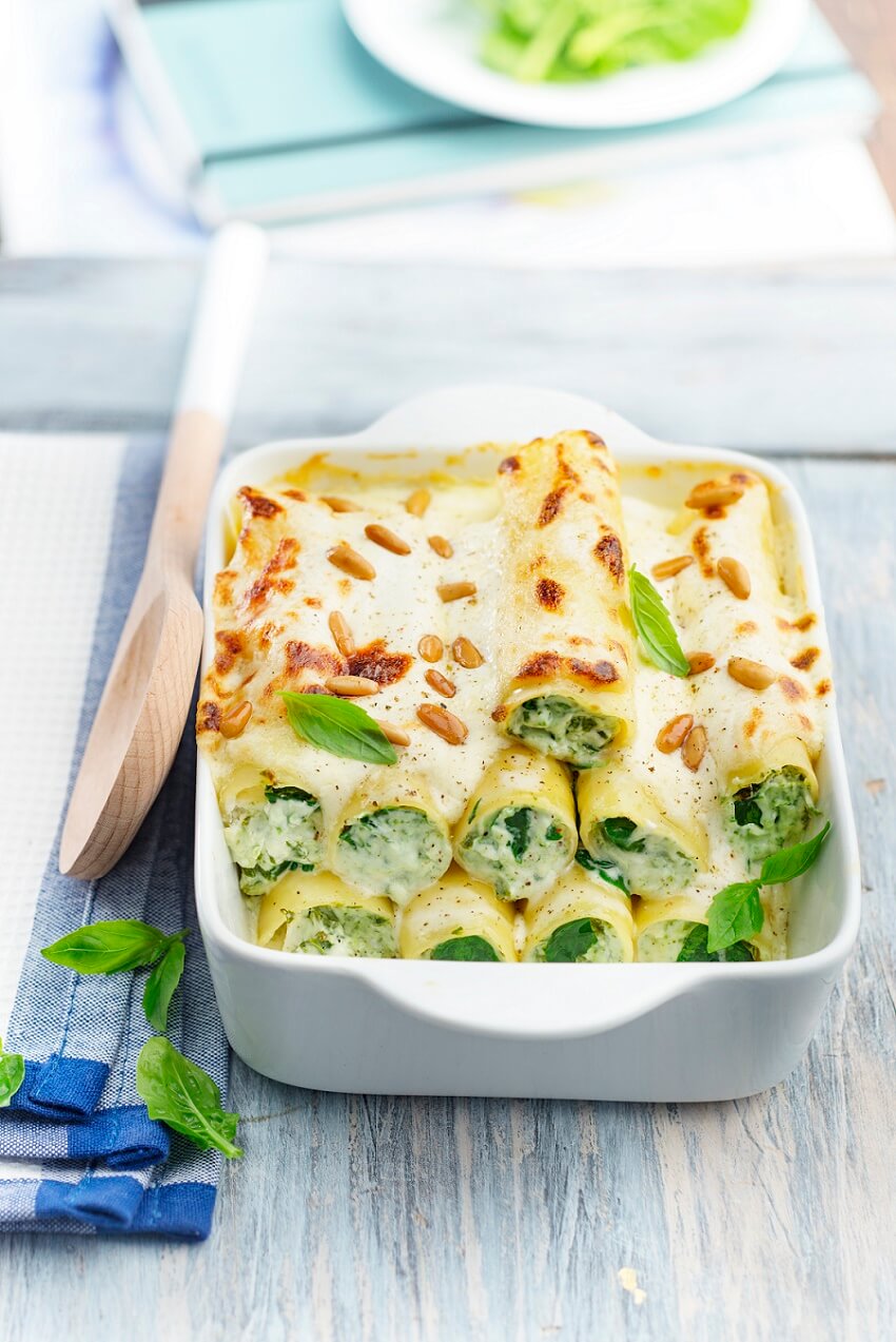 Cannelloni chèvre épinards pignons