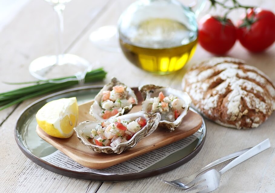 tartare de loup et huîtres