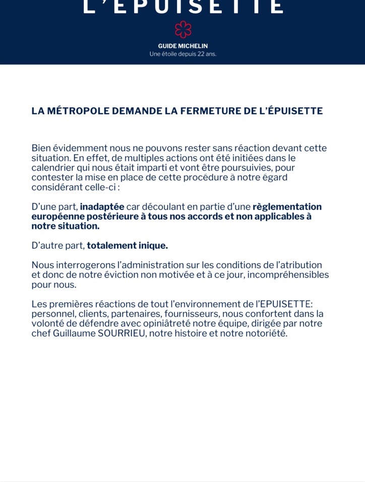 fermeture de l'Epuisette : la lettre envoyée par le restaurant